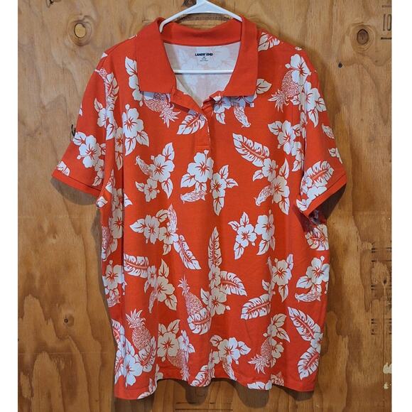 Lands' End Tops - Lands' End Shirt Womens 3X Red White Tropical Floral Hawaiian Coconut Girl Beach